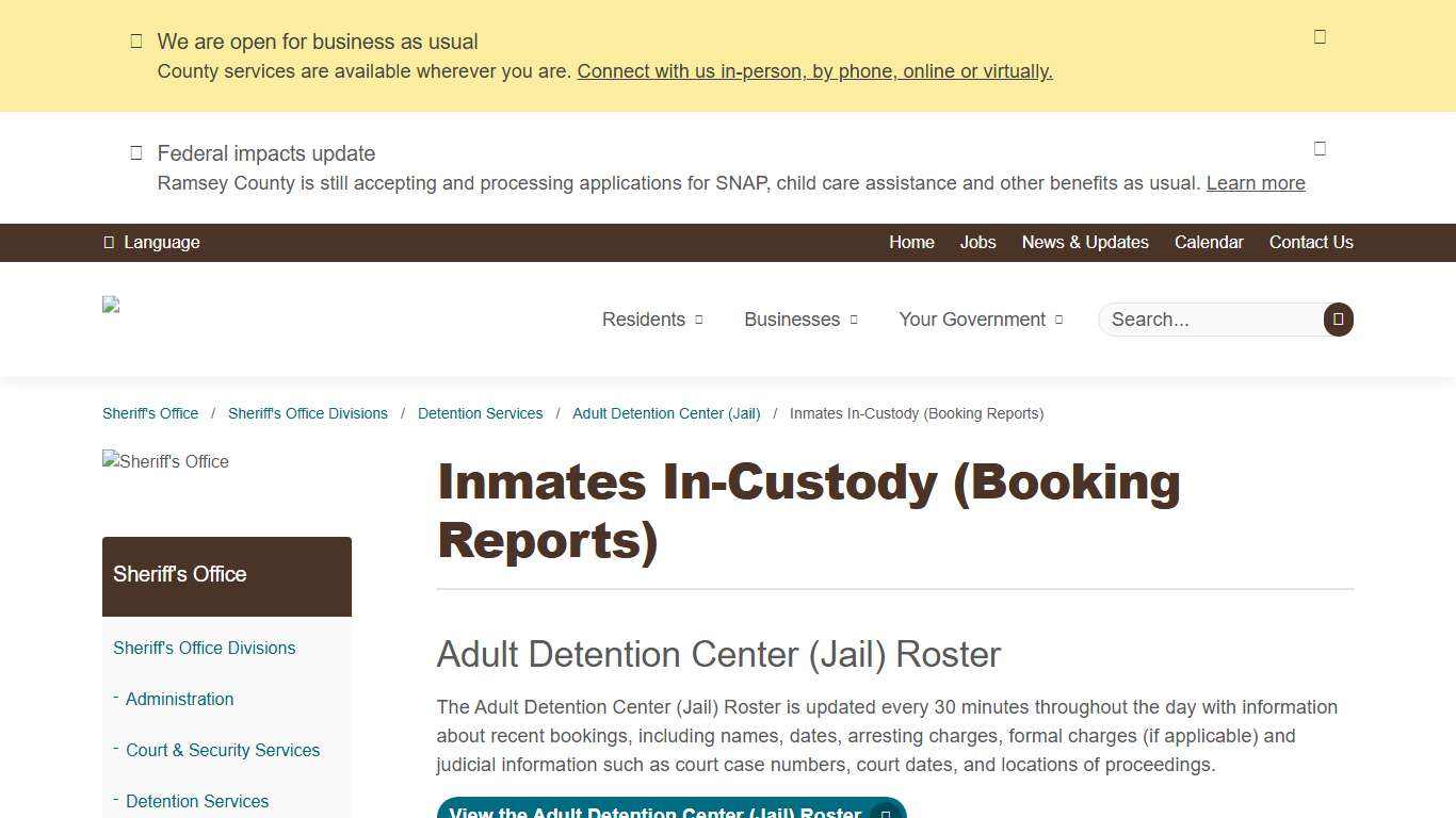 Inmates In-Custody (Booking Reports) | Ramsey County, Minnesota